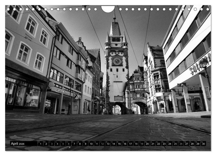 Produktbild: Freiburg i. Breisgau Schwarz auf Wei&szlig; (Wandkalender 2026 DIN A4 quer), CALVENDO Monatskalender