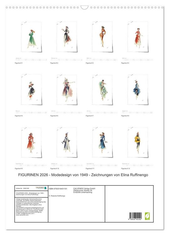 Produktbild: FIGURINEN 2026 - Modedesign von 1949 - Zeichnungen von Elina Ruffinengo (Wandkalender 2026 DIN A2 hoch), CALVENDO Monatskalender