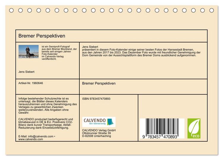 Produktbild: Bremer Perspektiven (Tischkalender 2026 DIN A5 quer), CALVENDO Monatskalender