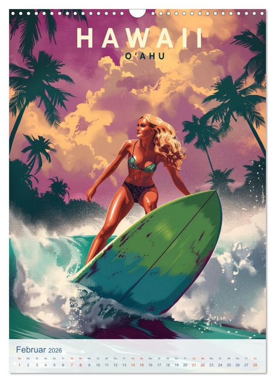 Produktbild: Hawaii - Old School Poster Style (Wandkalender 2026 DIN A3 hoch), CALVENDO Monatskalender