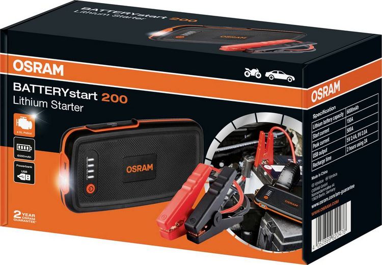 Produktbild: Osram Automotive Schnellstartsystem BATTERYstart 200 OBSL200 Starthilfestrom (12 V)=150 A USB-Steckdose 1x