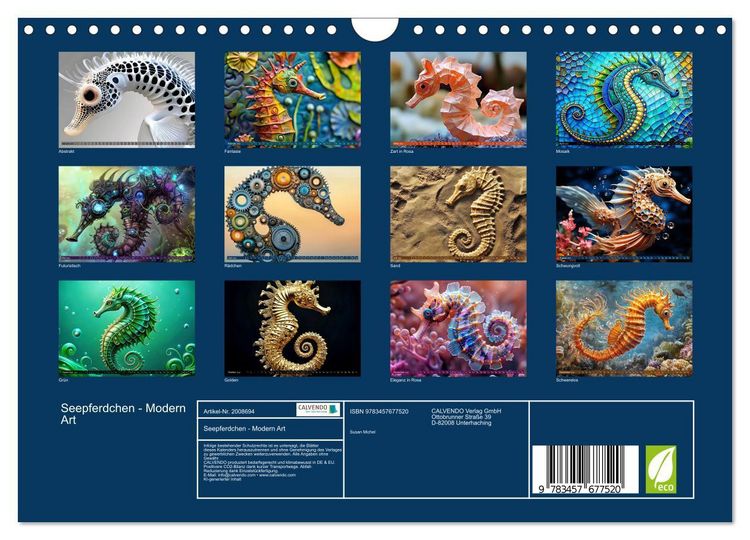 Produktbild: Seepferdchen - Modern Art (Wandkalender 2026 DIN A4 quer), CALVENDO Monatskalender