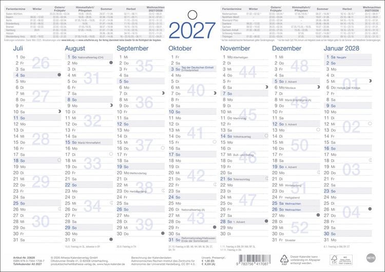 Produktbild: Tafelkalender A5 2027
