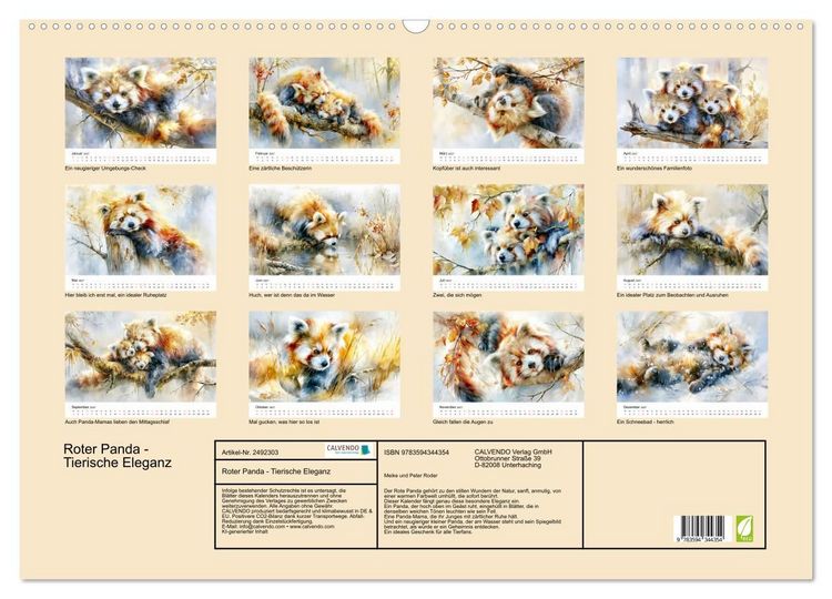 Produktbild: Roter Panda - Tierische Eleganz (Wandkalender 2027 DIN A2 quer), CALVENDO Monatskalender