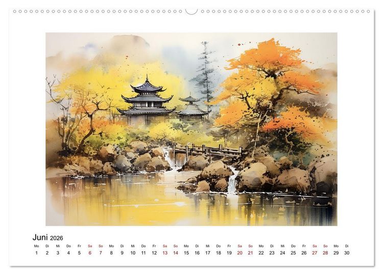Produktbild: Heiwa - Friedliche Aquarelle im japanischen Stil (Wandkalender 2026 DIN A2 quer), CALVENDO Monatskalender