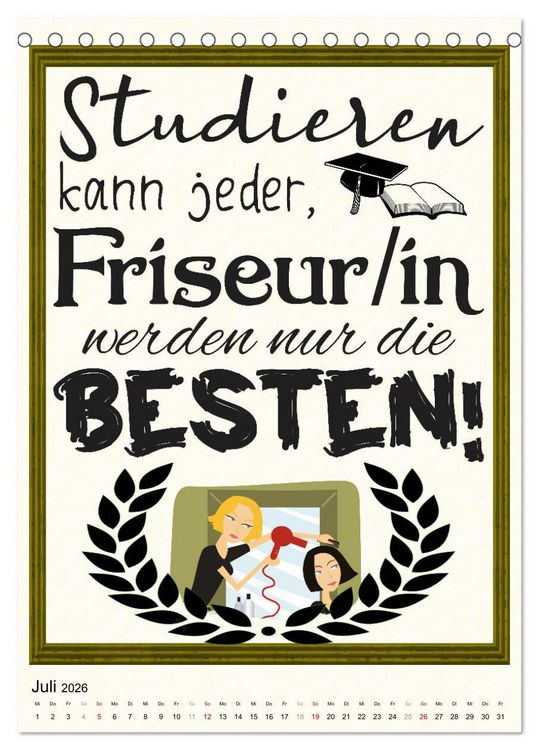 Produktbild: Friseur-Spr&uuml;che (Tischkalender 2026 DIN A5 hoch), CALVENDO Monatskalender