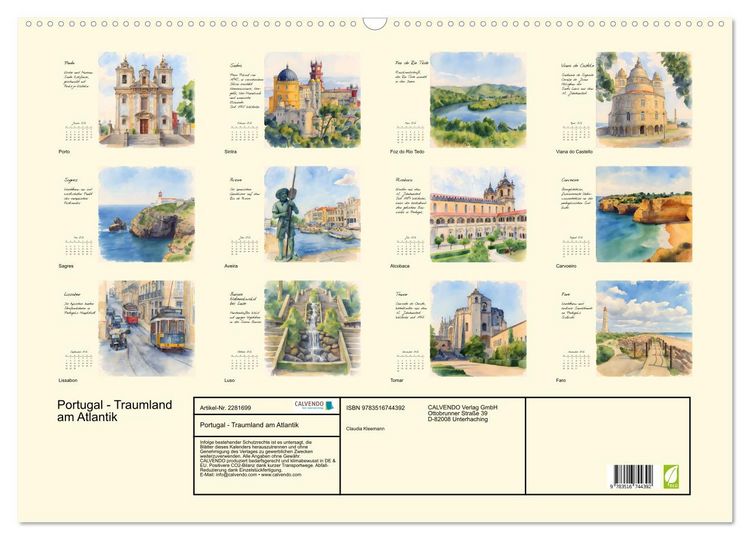 Produktbild: Portugal - Traumland am Atlantik (Wandkalender 2026 DIN A2 quer), CALVENDO Monatskalender