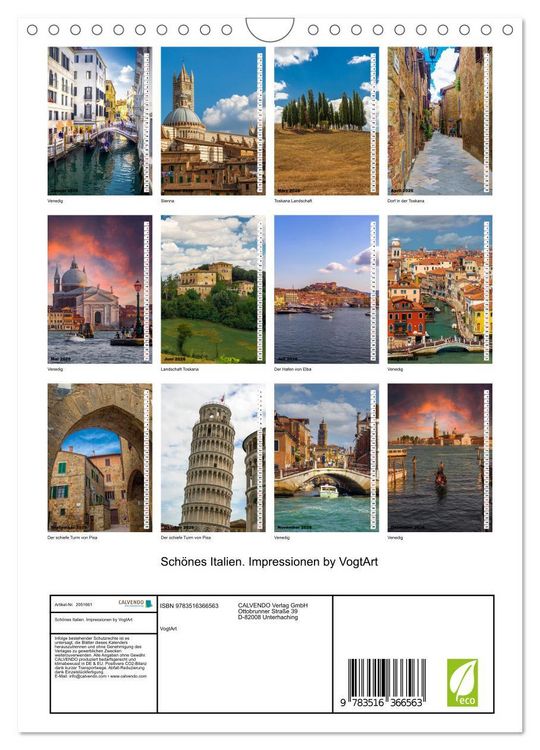 Produktbild: Sch&ouml;nes Italien. Impressionen by VogtArt (Wandkalender 2026 DIN A4 hoch), CALVENDO Monatskalender