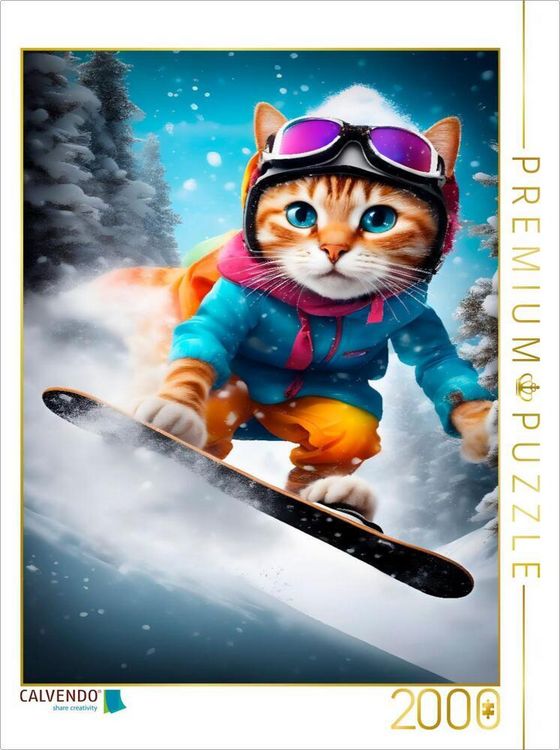 Produktbild: CALVENDO Puzzle Katze beim Outdoorsport - Snowboard fahren | 2000 Teile Lege-Gr&ouml;&szlig;e 90x67cm Foto-Puzzle f&uuml;r gl&uuml;ckliche Stunden
