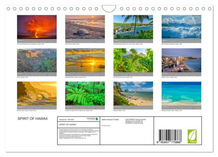 Produktbild: SPIRIT OF HAWAII (Wandkalender 2026 DIN A4 quer), CALVENDO Monatskalender