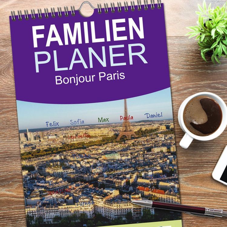 Produktbild: Familienplaner 2026 - Bonjour Paris mit 5 Spalten (Wandkalender, 21 x 45 cm) CALVENDO