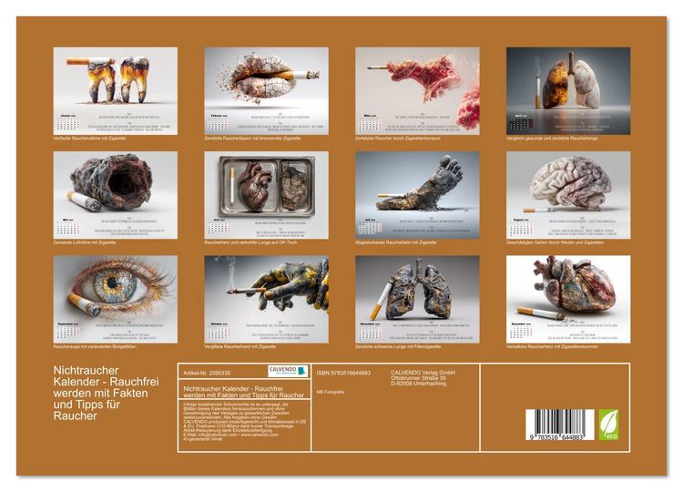 Produktbild: Nichtraucher Kalender - Rauchfrei werden mit Fakten und Tipps f&uuml;r Raucher (hochwertiger Premium Wandkalender 2026 DIN A2 quer), Kunstdruck in Hochglanz