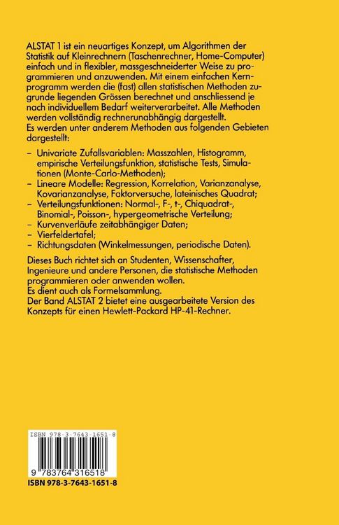 Produktbild: ALSTAT 1 Algorithmen der Statistik f&uuml;r Kleinrechner