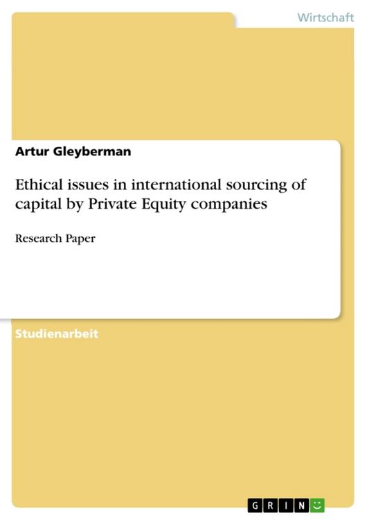 Produktbild: Ethical issues in international sourcing of capital by Private Equity companies