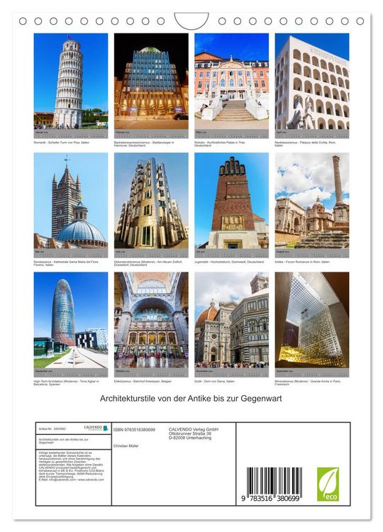 Produktbild: Architekturstile von der Antike bis zur Gegenwart (Wandkalender 2026 DIN A4 hoch), CALVENDO Monatskalender