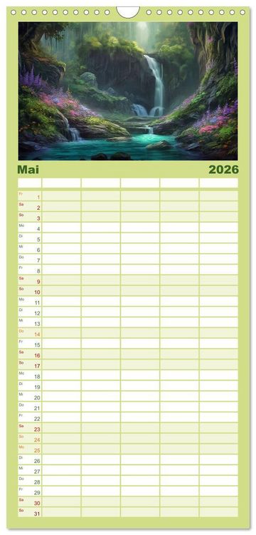 Produktbild: Familienplaner 2026 - Kaskaden - Die Poesie des Wassers mit 5 Spalten (Wandkalender, 21 x 45 cm) CALVENDO