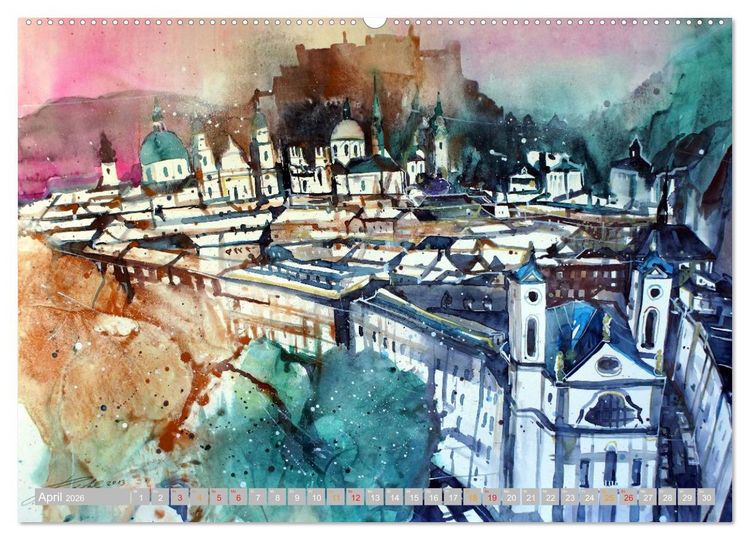 Produktbild: Aquarelle aus der Mozartstadt Salzburg (Wandkalender 2026 DIN A2 quer), CALVENDO Monatskalender