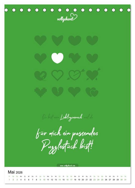 Produktbild: vollgeherzt: Lieblingsmensch-Kalender - Der Wandkalender als Geschenk f&uuml;r ganz besondere Menschen (Tischkalender 2026 DIN A5 hoch), CALVENDO Monatskalender