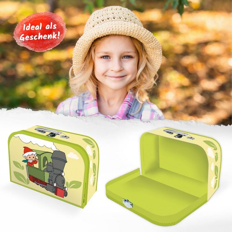 Produktbild: Tr&ouml;tsch Kinderkoffer "Sandmann" Lokomotive medium, Pappkoffer, Koffer aus Pappe, Geschenk Verpackung, Gutschein Verpackung,Spielkoffer, Metallgriff und Metallhenkel, Reisekoffer Kinder
