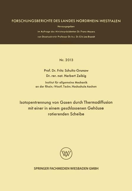 Produktbild: Isotopentrennung von Gasen durch Thermodiffusion mit einer in einem geschlossenen Geh&auml;use rotierenden Scheibe