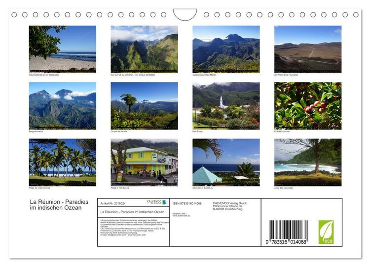 Produktbild: La R&eacute;union - Paradies im indischen Ozean (Wandkalender 2026 DIN A4 quer), CALVENDO Monatskalender