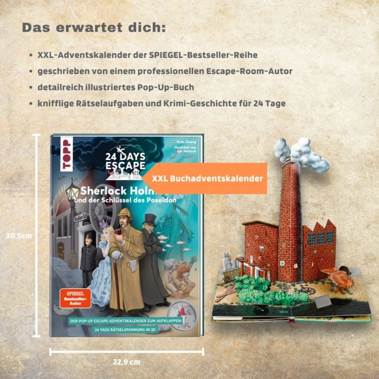 Produktbild: 24 DAYS ESCAPE 3D Pop-Up-Adventskalender&ndash; Sherlock Holmes und der Schl&uuml;ssel des Poseidon