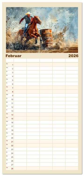 Produktbild: Familienplaner 2026 - Pferde, Freiheit, Westernreiten mit 5 Spalten (Wandkalender, 21 x 45 cm) CALVENDO