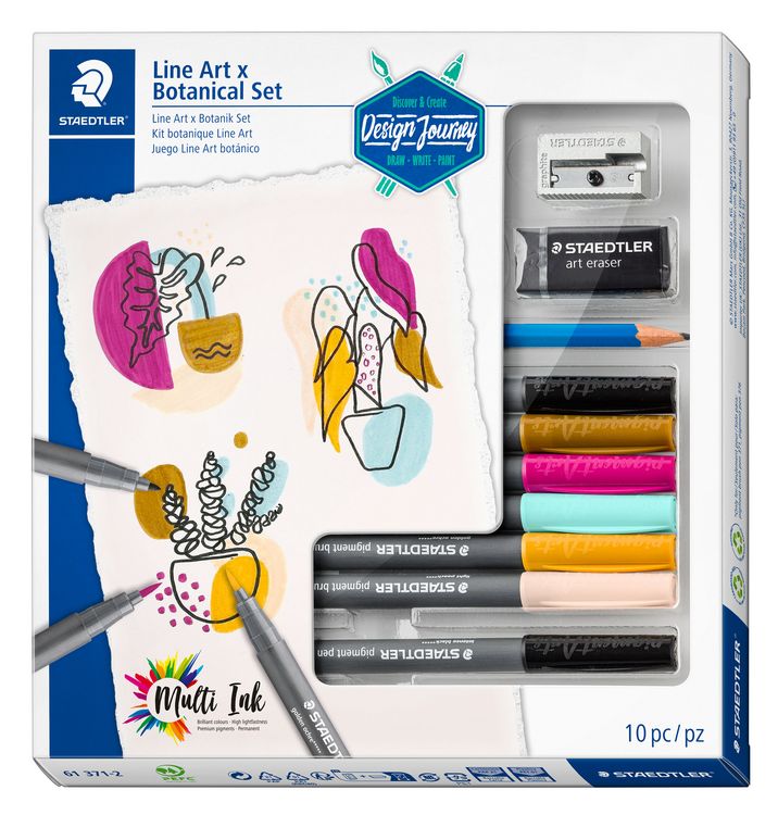 Produktbild: STAEDTLER Schreib- und Zeichbedarf pigment brush 371 Line Art & Botanical Set, Design Journey, botanisch inspirierte Farben, 10er Set