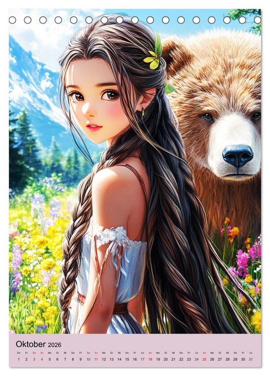 Produktbild: Magische Manga-Girls. Zauberhafte Illustrationen mit Krafttieren (Tischkalender 2026 DIN A5 hoch), CALVENDO Monatskalender