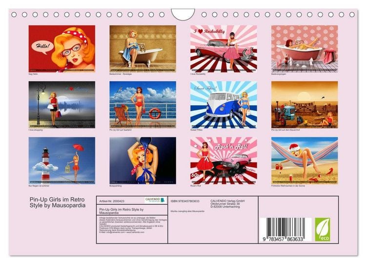 Produktbild: Pin-Up Girls im Retro Style by Mausopardia (Wandkalender 2026 DIN A4 quer), CALVENDO Monatskalender