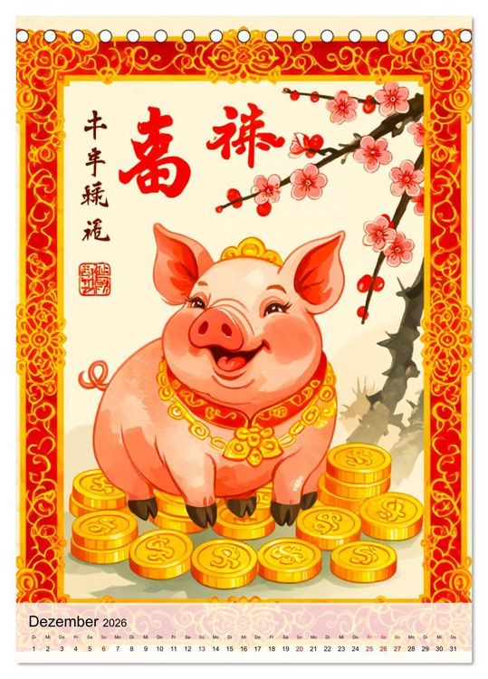 Produktbild: Die 12 chinesischen Tierkreiszeichen (Tischkalender 2026 DIN A5 hoch), CALVENDO Monatskalender