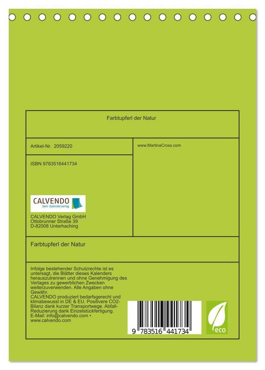 Produktbild: Farbtupferl der Natur (Tischkalender 2026 DIN A5 hoch), CALVENDO Monatskalender