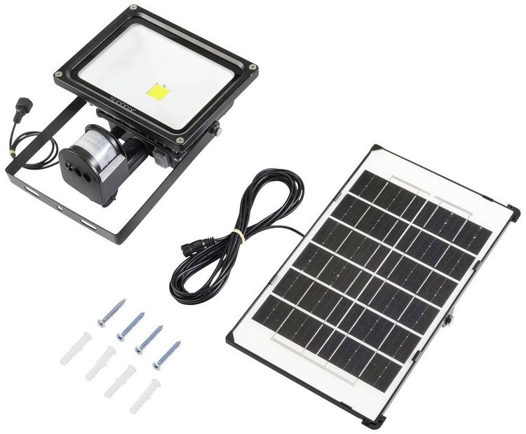 Produktbild: Sygonix SY-5461110 Solar-Spot mit Bewegungsmelder 30W Leuchtfarben: Neutralwei&szlig;