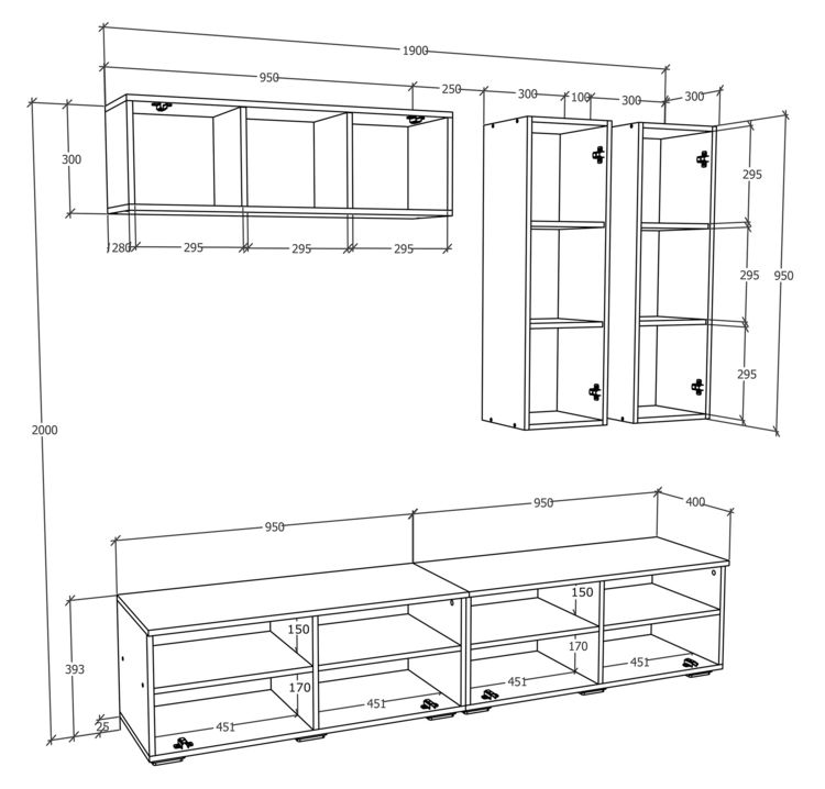 Produktbild: Schrankwand Wohnzimmer Anbauwand Wohnwand Arila XL
