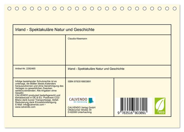 Produktbild: Irland - Spektakul&auml;re Natur und Geschichte (Tischkalender 2027 DIN A5 quer), CALVENDO Monatskalender