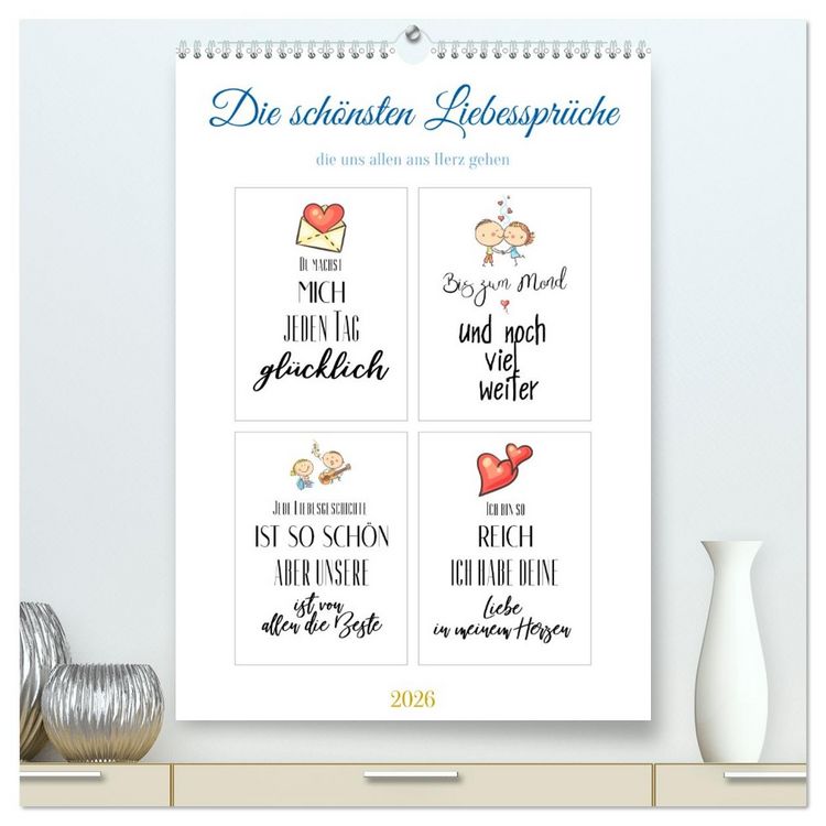 Produktbild: Liebesspr&uuml;che (hochwertiger Premium Wandkalender 2026 DIN A2 hoch), Kunstdruck in Hochglanz