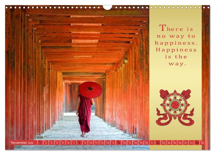 Produktbild: BUDDHIST WISDOMS - THE RED UMBRELLA (Wall Calendar 2026 DIN A3 landscape), CALVENDO 12 Month Wall Calendar