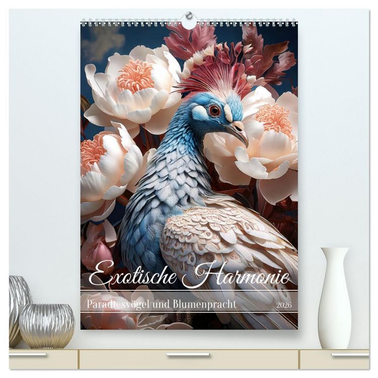 Produktbild: Exotische Harmonie - Paradiesv&ouml;gel und Blumenpracht (hochwertiger Premium Wandkalender 2026 DIN A2 hoch), Kunstdruck in Hochglanz