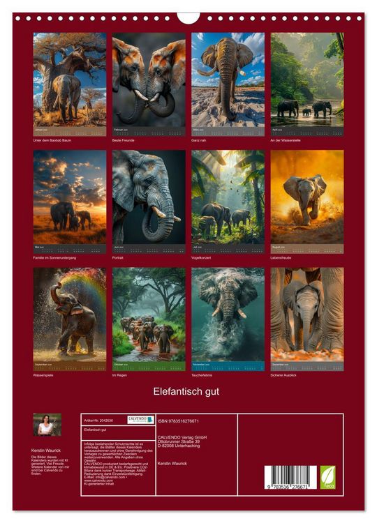 Produktbild: Elefantisch gut (Wandkalender 2026 DIN A3 hoch), CALVENDO Monatskalender