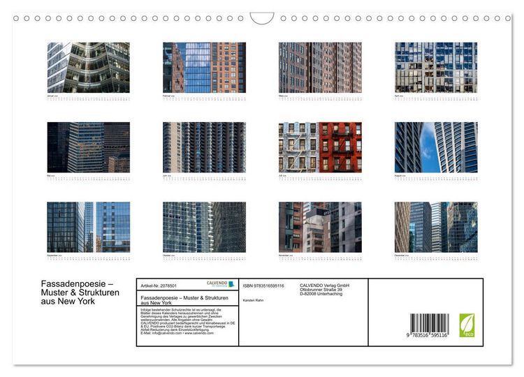 Produktbild: Fassadenpoesie &ndash; Muster & Strukturen aus New York (Wandkalender 2026 DIN A3 quer), CALVENDO Monatskalender