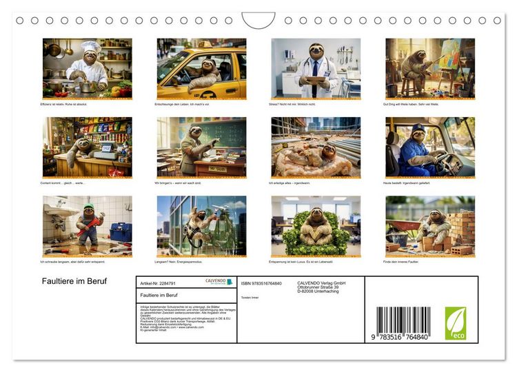 Produktbild: Faultiere im Beruf (Wandkalender 2027 DIN A4 quer), CALVENDO Monatskalender
