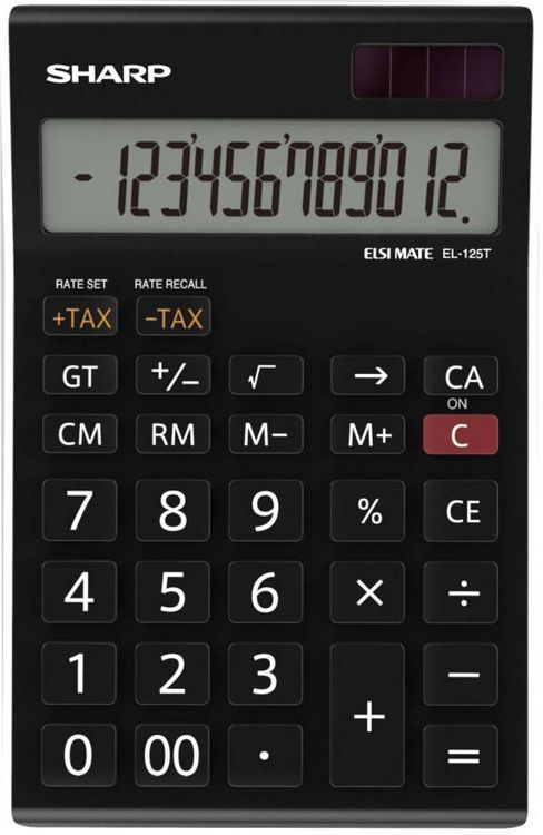Produktbild: Sharp EL-125T Tischrechner Schwarz Display (Stellen): 12 solarbetrieben, batteriebetrieben (B x H x T) 112 x 13 x 176 mm