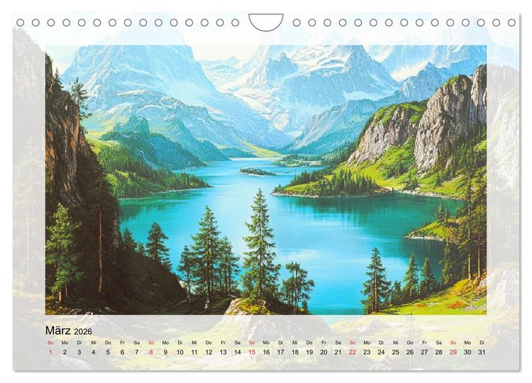 Produktbild: Zauber der Berge. Malerische Naturwunder in &Ouml;loptik (Wandkalender 2026 DIN A4 quer), CALVENDO Monatskalender