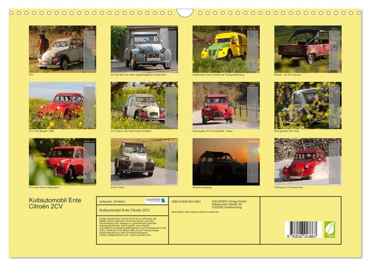 Produktbild: Kultautomobil Ente Citro&euml;n 2CV (Wandkalender 2026 DIN A3 quer), CALVENDO Monatskalender