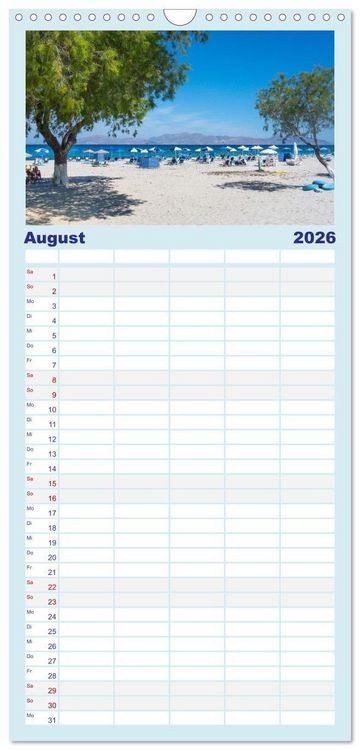 Produktbild: Familienplaner 2026 - Insel Kos - Str&auml;nde mit 5 Spalten (Wandkalender, 21 x 45 cm) CALVENDO