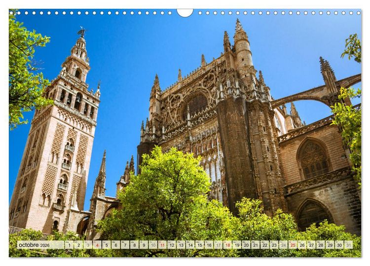 Produktbild: La belle Andalousie: S&eacute;ville - M&aacute;laga - Grenade - Ronda - Antequera (Calendrier mural 2026 DIN A3 vertical), CALVENDO calendrier mensuel