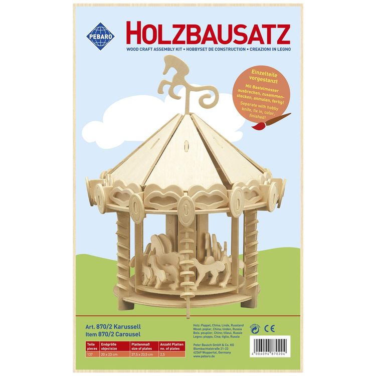 Produktbild: PEBARO 870/2 - Holzbausatz Karussell, 137 Teile, Holzkonstruktion zum Zusammenstecken