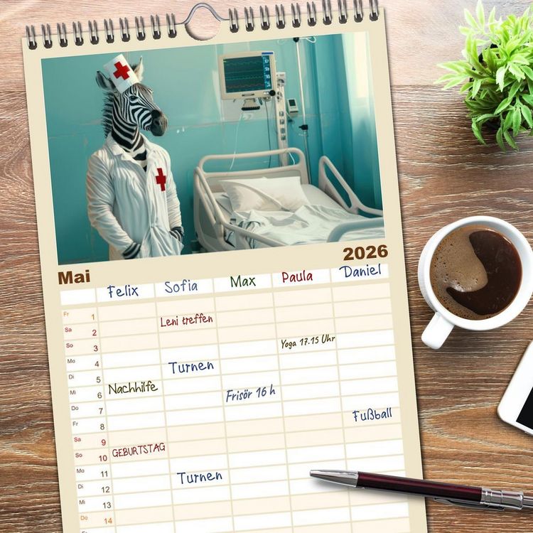 Produktbild: Familienplaner 2026 - Tierisch lustige Krankenpfleger mit 5 Spalten (Wandkalender, 21 x 45 cm) CALVENDO