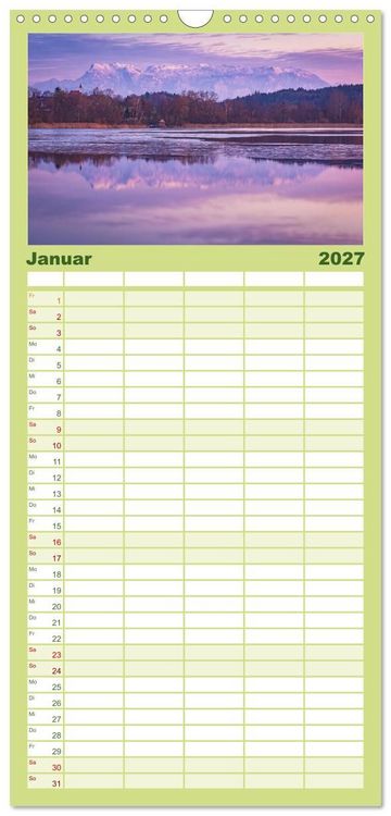 Produktbild: Familienplaner 2027 - Alpenseen - Berge im Spiegel mit 5 Spalten (Wandkalender, 21 x 45 cm) CALVENDO