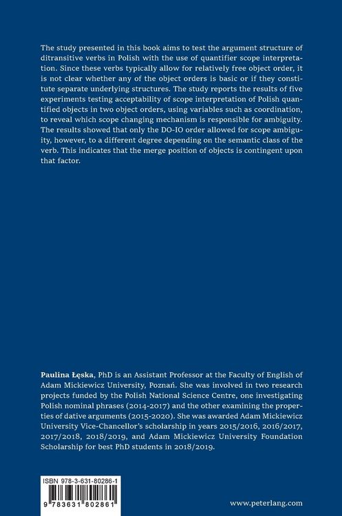 Produktbild: Quantifier Scope as a Diagnostic for the Position of Arguments of Ditransitive Verbs